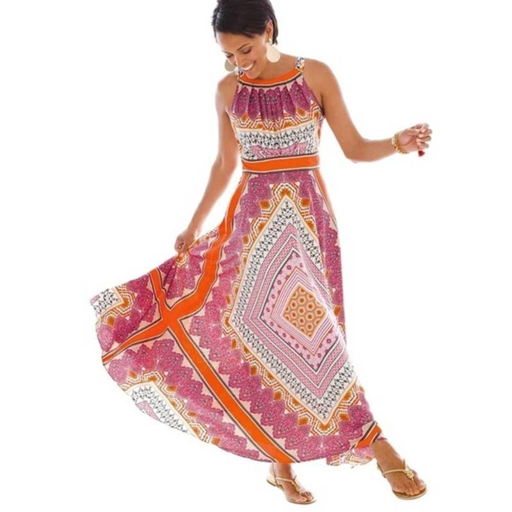 NWOT CHICOS SIZE 0 or 4/6 PAISLEY MANDALA SCARF PRINT MAXI DRESS